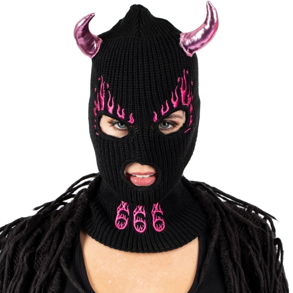Too Fast Pink Devil 666 Embroidered Ski Mask NWT